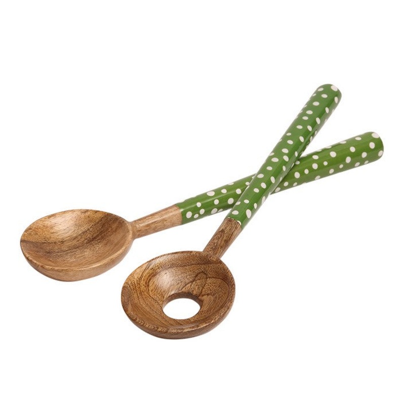 Dexam Sintra Mango Wood Spotted Salad Servers – Green