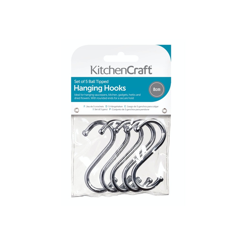 KitchenCraft Pk5 Chrome Plated ‘S’ Hooks 80mm