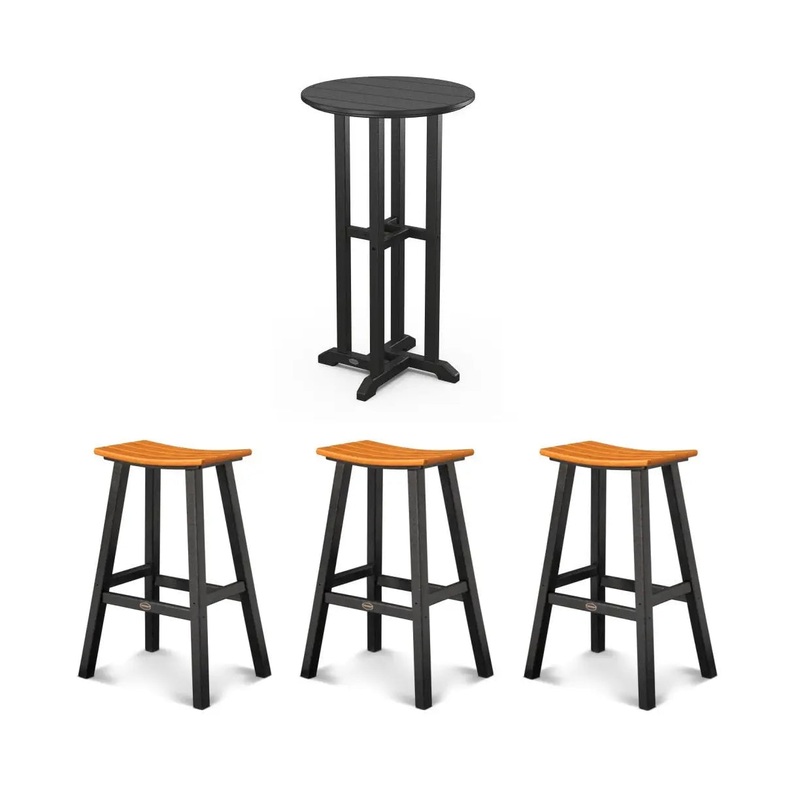 Local Special, Polywood Bar Table and 3 Stools Set in Black with Orange Seat | FLOOR MODEL SALE | IN STORE ONLY