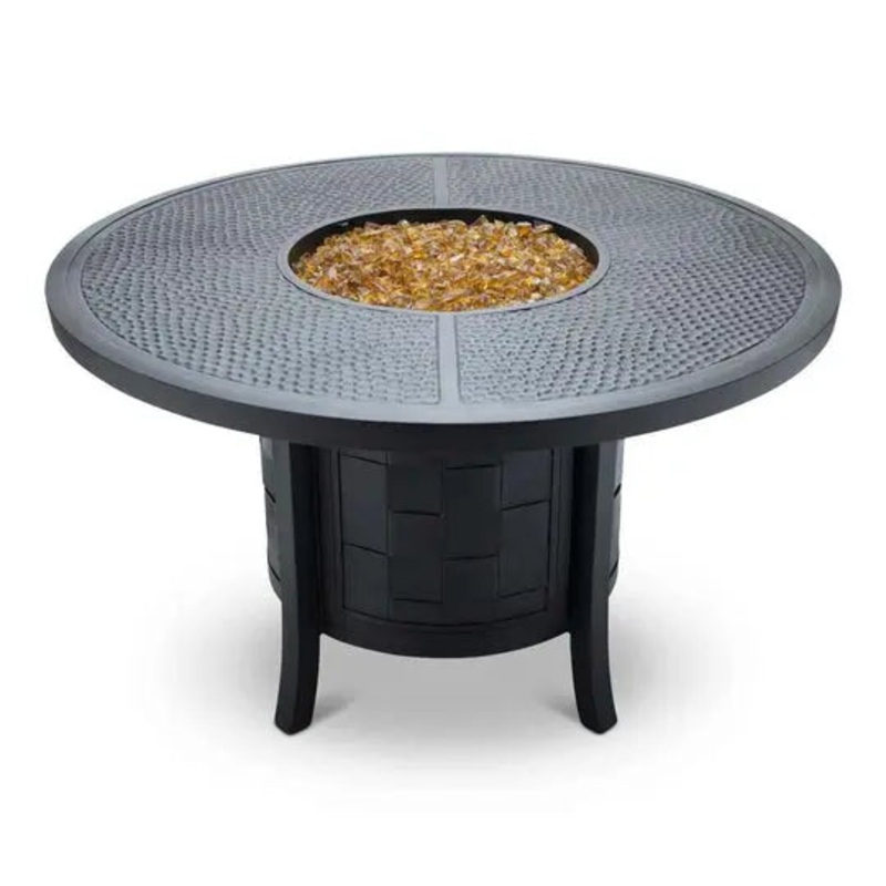 Castelle Classical 49″ Round Fire Pit Dining Table with Forged Top in Antique Black Finish