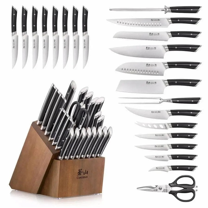 Cangshan Helena Series 23-piece Knife Block Set, Acacia Block