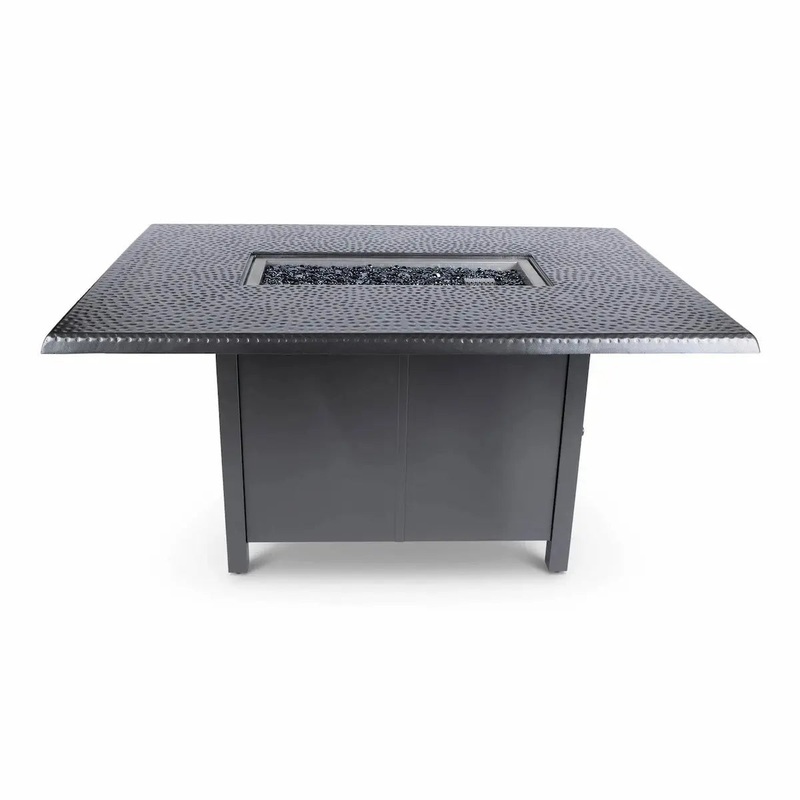 Woodard 42″ x 60″ Dining Height Fire Table with Hammered Top in Pewter Finish