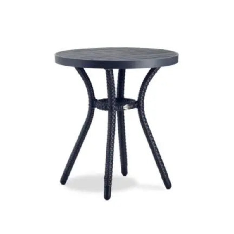 Ratana Palm Harbor 18″ Round End Table with Durawood Top and Leather Antique Brown Weave on Legs