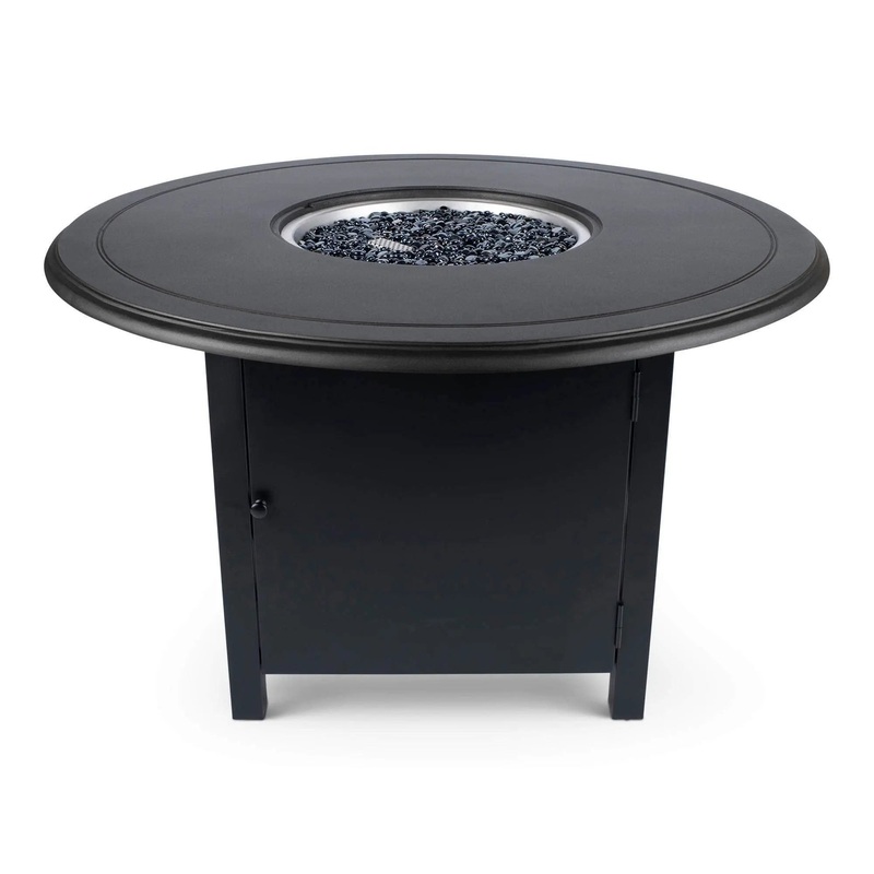 Woodard 48″ Round Solid Cast with Beaded Edge Top Dining Fire Table in Twilight and Textured Black