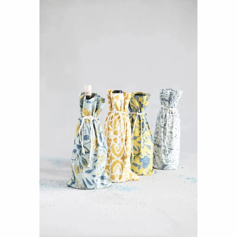 Cornflower Sage Cotton Wine Bags