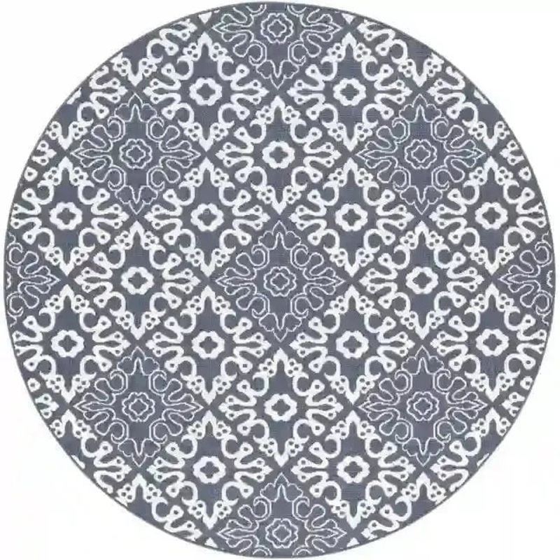 Surya 8’9″ Round Charcoal & White Outdoor Rug