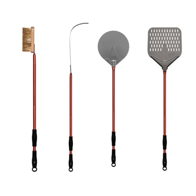 Alfa 4 Piece Pizza Peel Set, 36″ with Red Handles