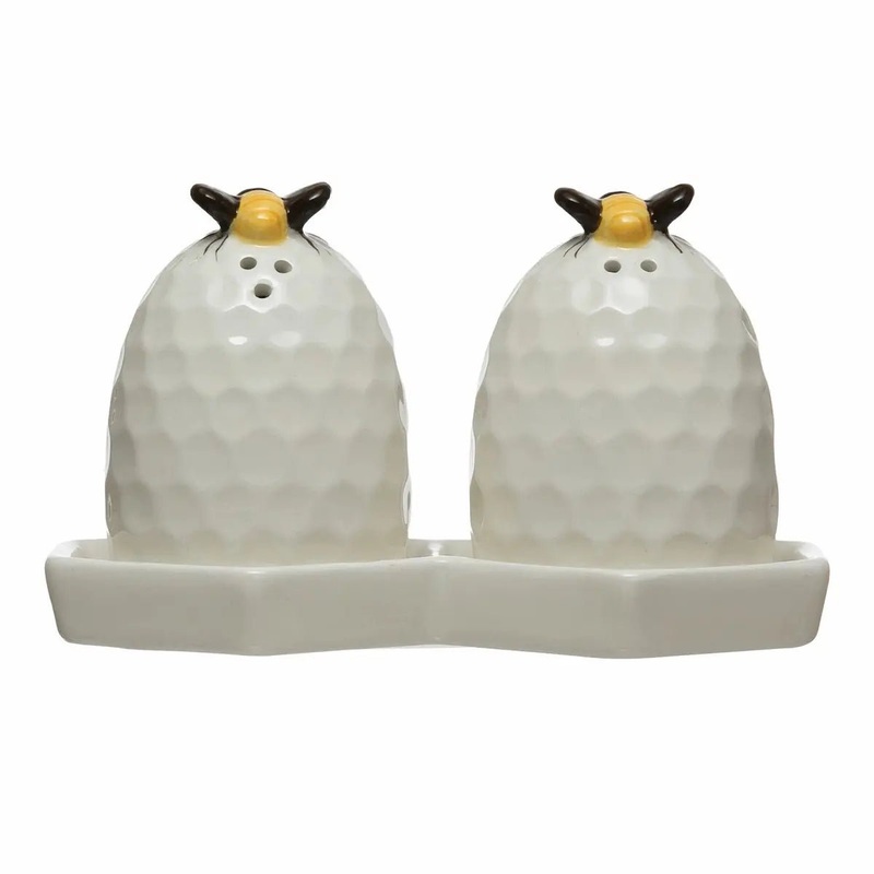 Beehive Salt and Pepper Shakers with Plate