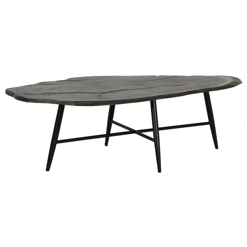 Castelle Nature’s Wood Natural Coffee Table with Weathered Wood Top and Antique Dark Rum Finish on legs