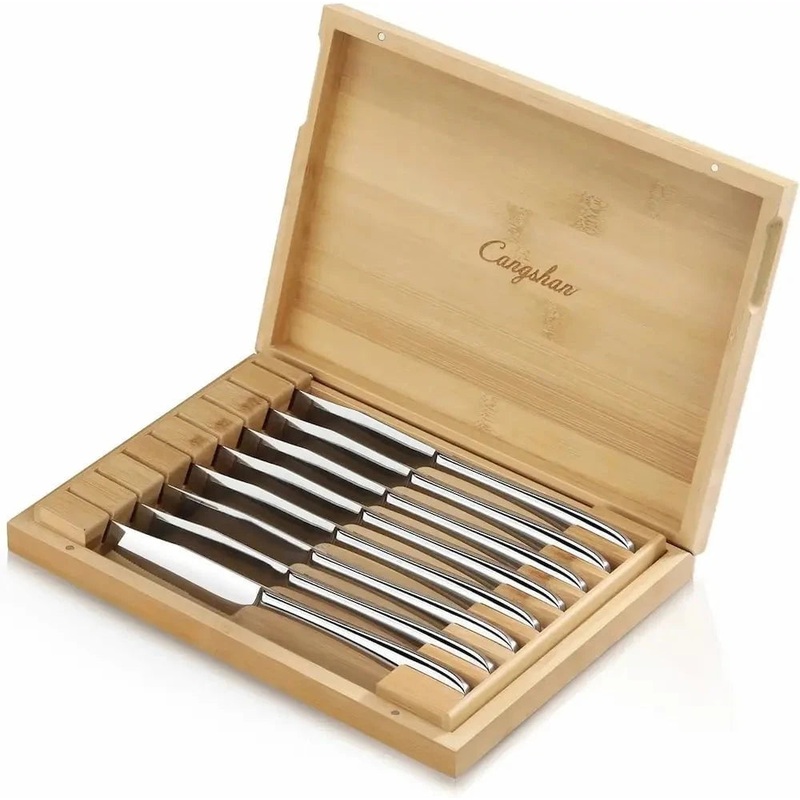 Cangshan 8pc Rain II Stainless Steel Steak Knife Set in Bamboo Chest