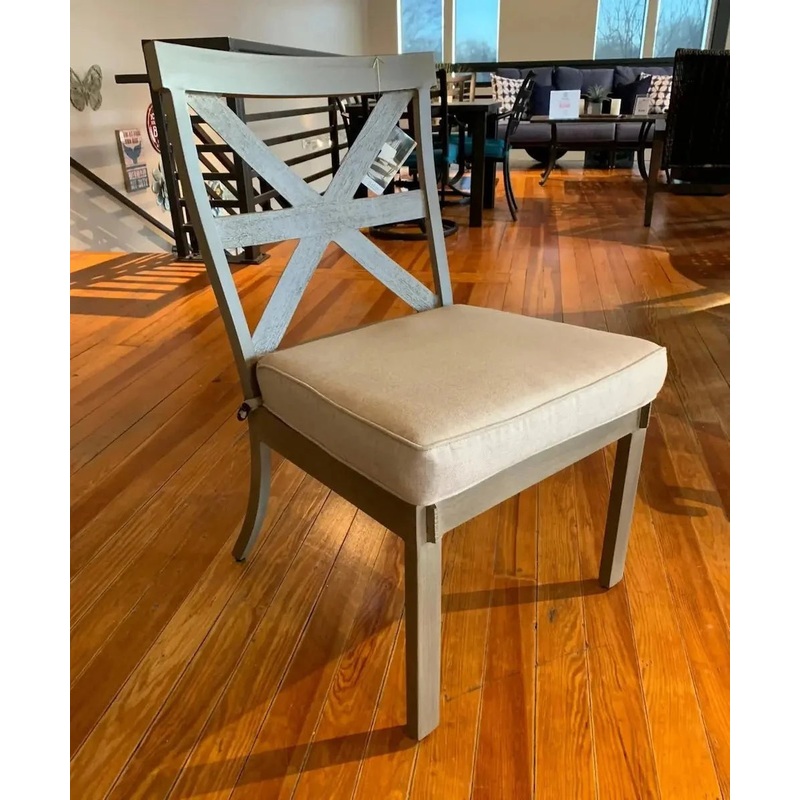 Castelle Biltmore Antler Hill Formal Armless Dining Chair in Weathered Wood Finish with Idol Ash Cushions | FLOOR MODEL