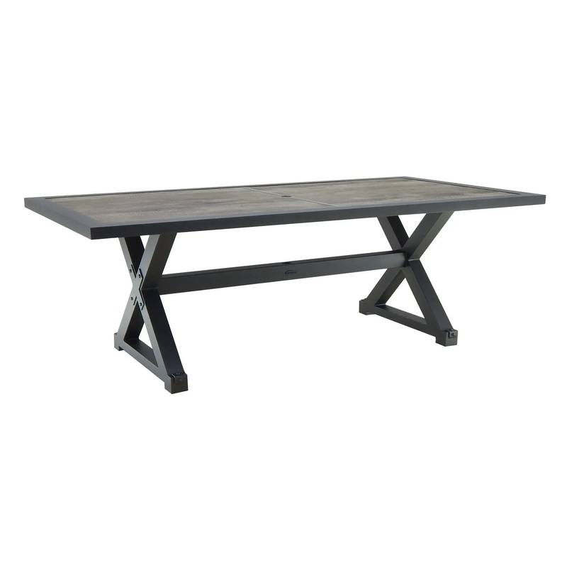 Castelle Oxford Rectangular Dining Table with Bronze Aluminum Slate Top and Weathered Wood Finish on Base