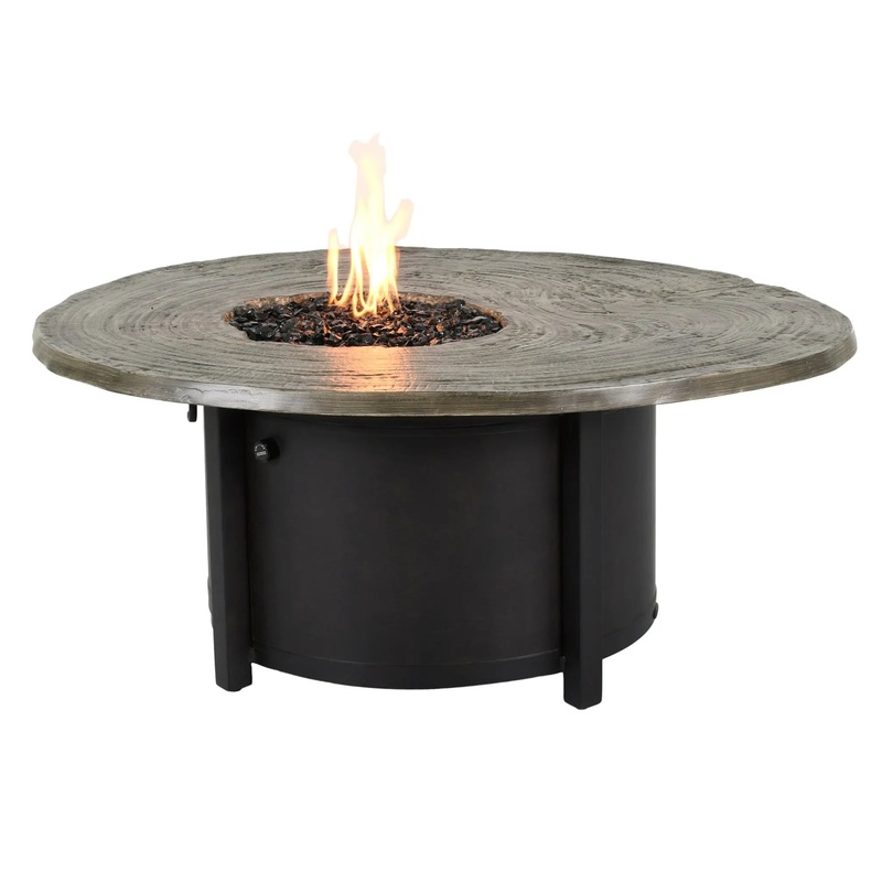 Castelle Nature’s Wood Oblong Fire Pit Coffee Table with Natural Weathered Wood Top and Antique Dark Rum Finish on Base