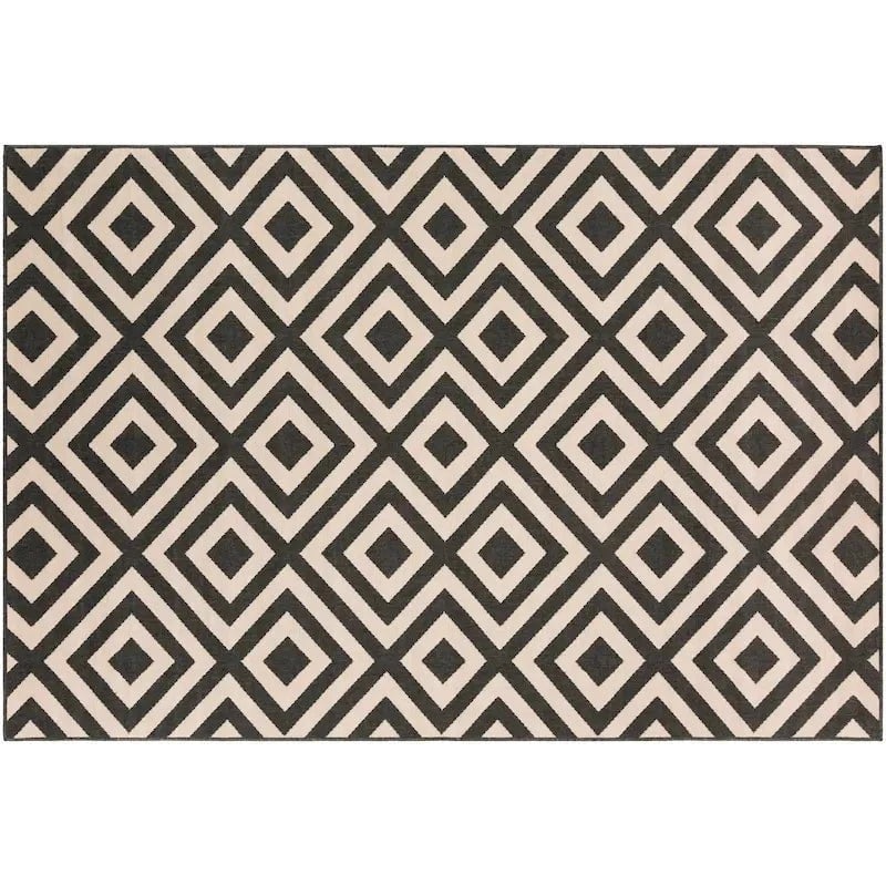 Surya 8×10 Geometric Black & Cream Outdoor Rug