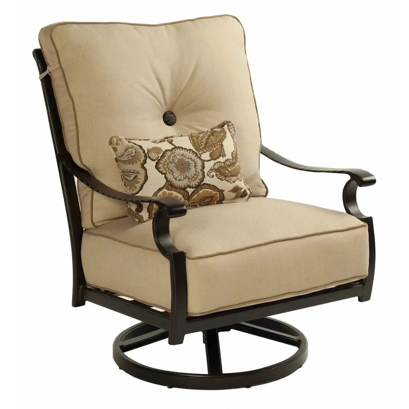 Castelle High Back Lounge Swivel Rocker in Antique Dark Rum Finish with Idol Seagull Cushions