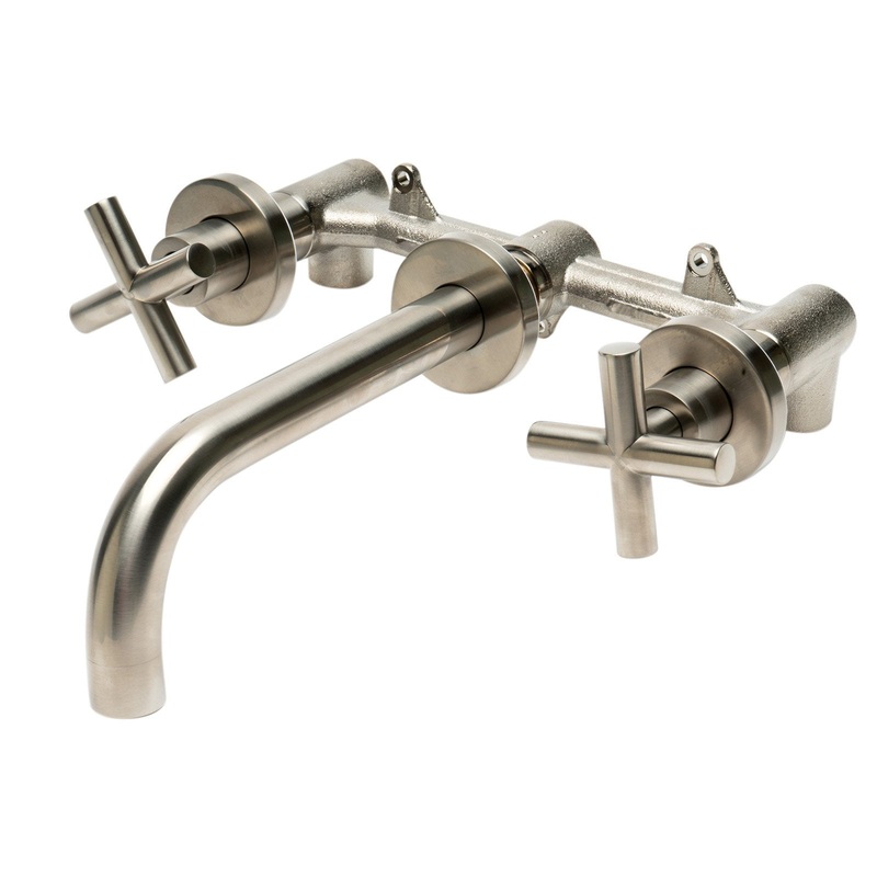 ALFI Brand AB1035-BN Brushed Nickel 8″ Widespread Wall-Mounted Cross Handle Faucet