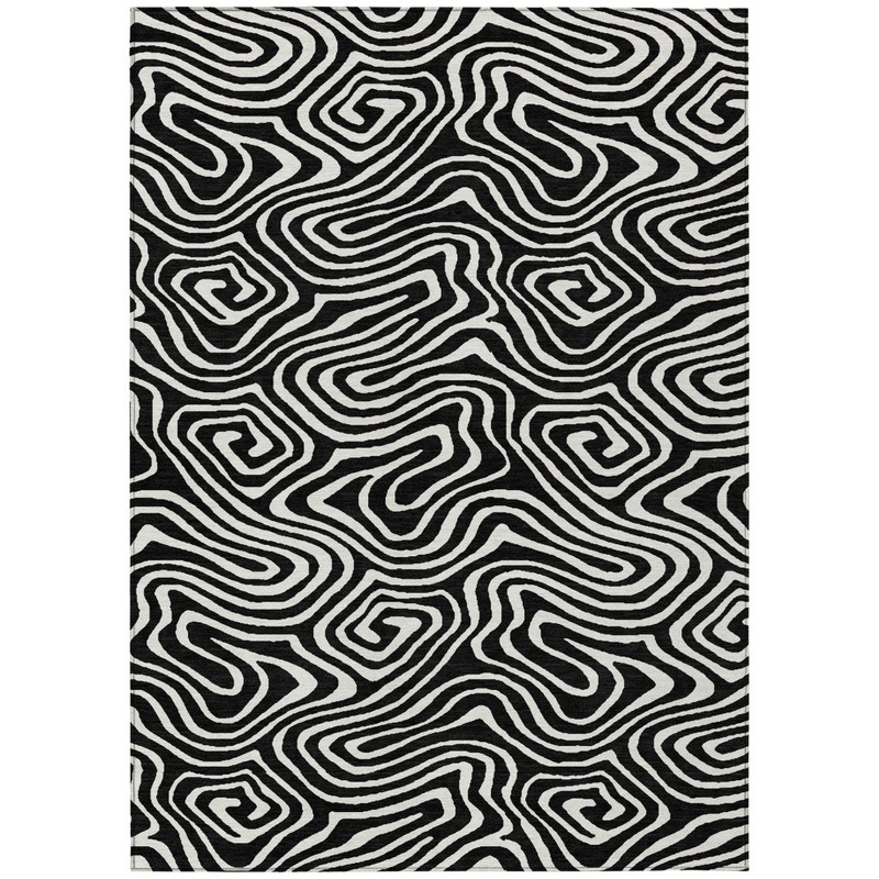 Evalora Black Washable Indoor-Outdoor Rug