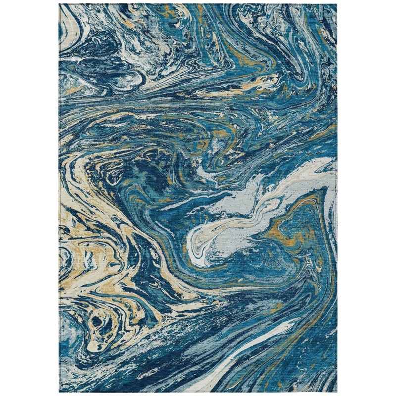 Malika Navy Washable Indoor-Outdoor Rug