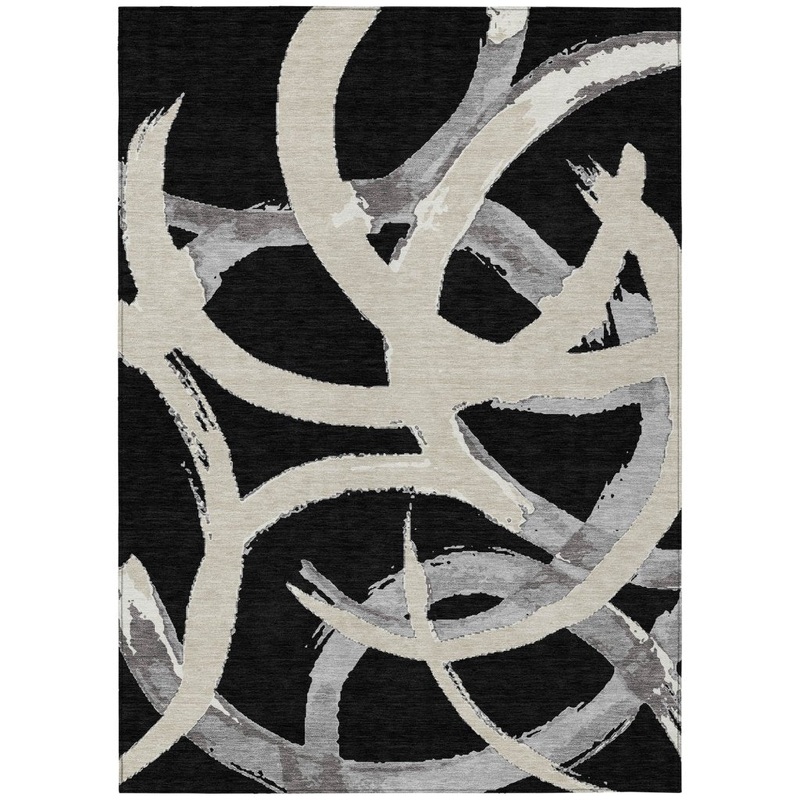 Aloura Black Washable Indoor-Outdoor Rug