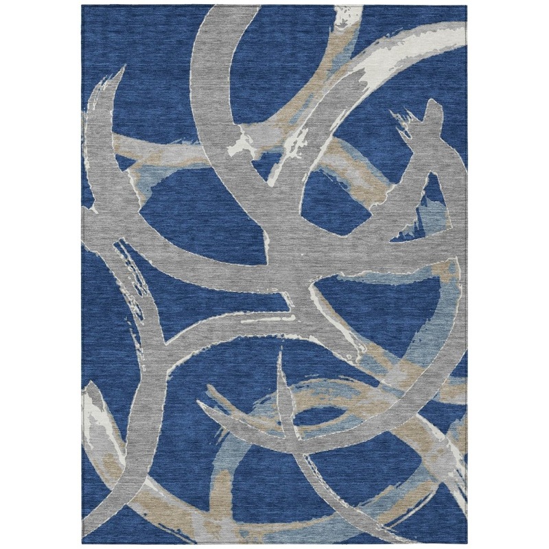 Aloura Blue Washable Indoor-Outdoor Rug