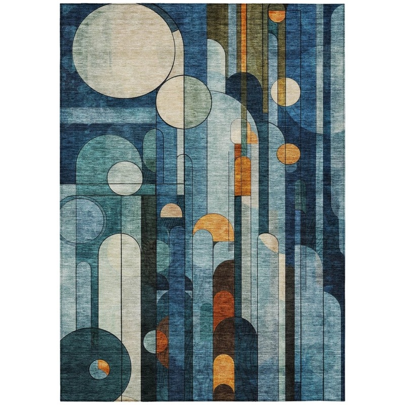 Ziva Blue Washable Indoor-Outdoor Rug