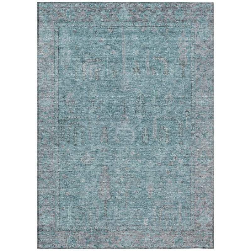 Zia Teal Washable Indoor-Outdoor Rug