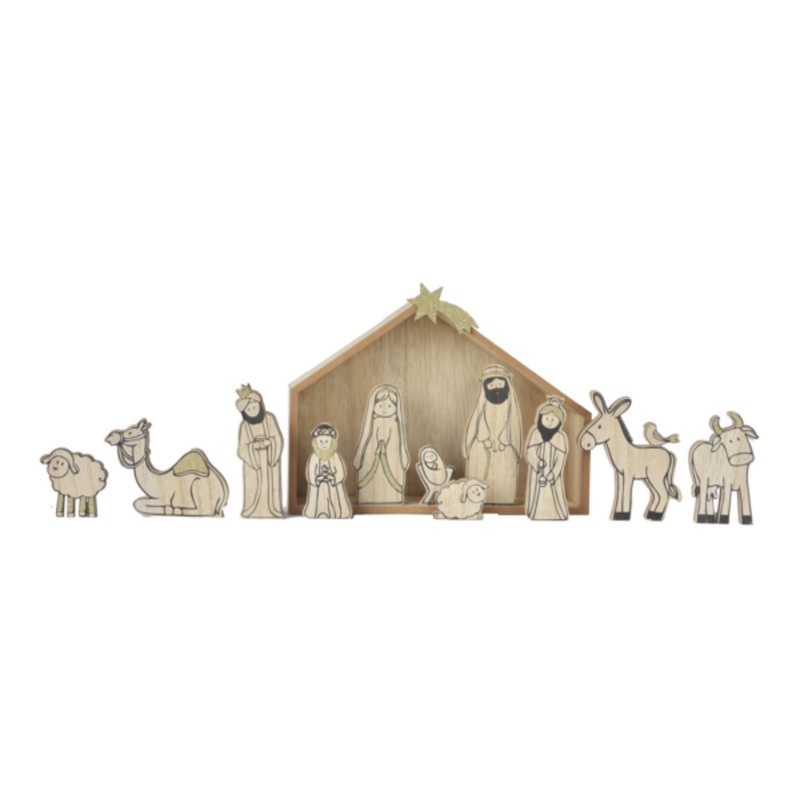 Wood Grain Nativity 12/Set