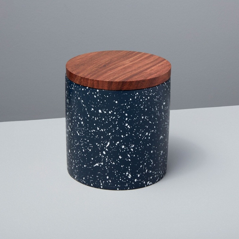 Speckled Cement Container with Wood Lid- Midnight