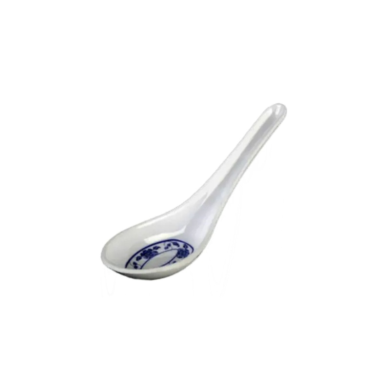 White with Blue Floral Asian Spoon Plastic