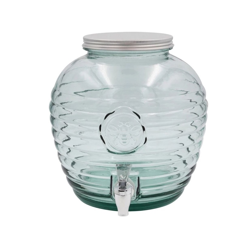 8 quart Glass Ribbed Beverage Dispenser w/Embossed Bee Spout
