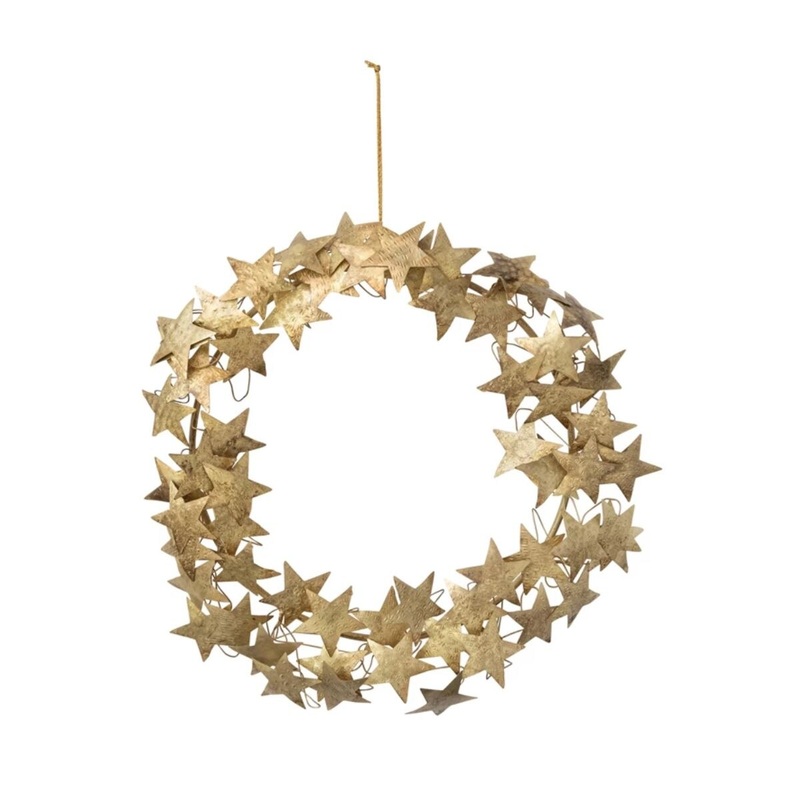 Round Embossed Metal Stars Wreath Gold Finish