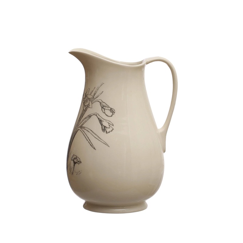 2 Quart Stoneware Pitcher with Flowers