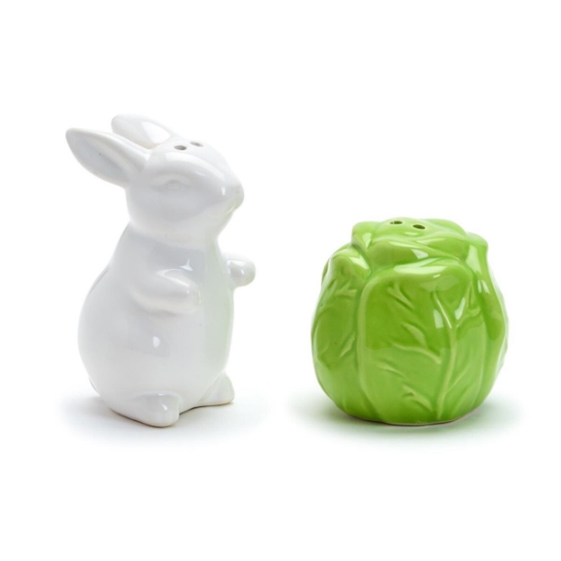 Easter Bunny & Cabbage Leaf Salt/Pepper