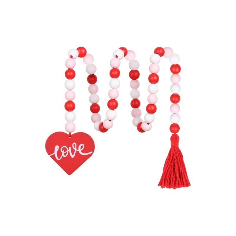 Valentines Wood Beaded Garland w/Tassel (dis)