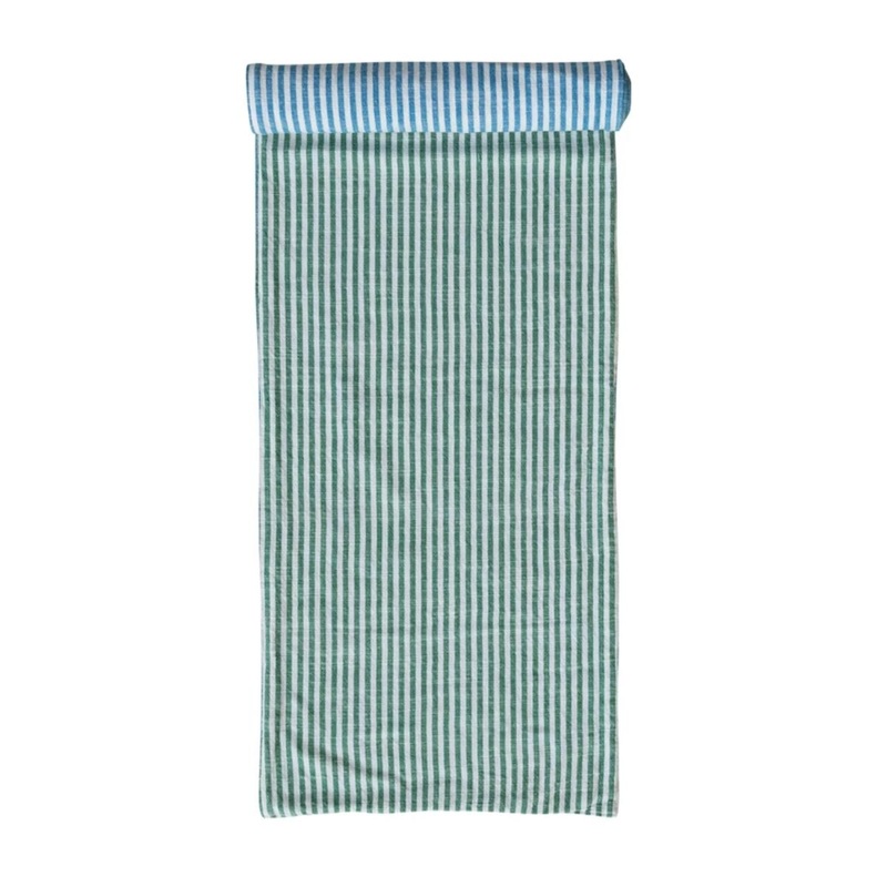 Woven Cotton Two-Sided Striped Table Runner (blue, green)