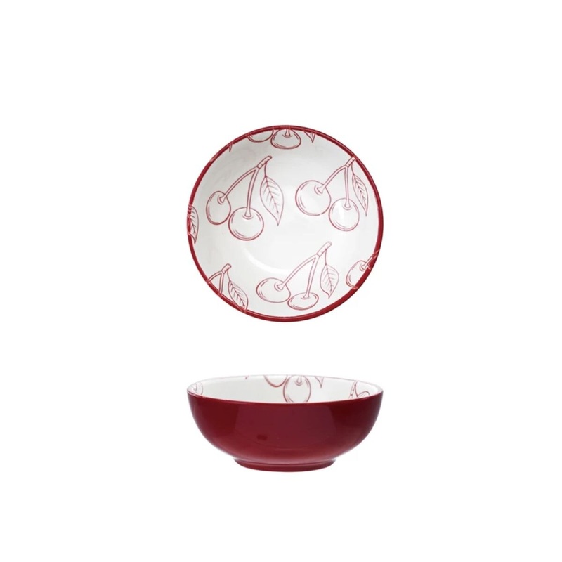 Stoneware Bowl with Cherry Pattern (red and white)
