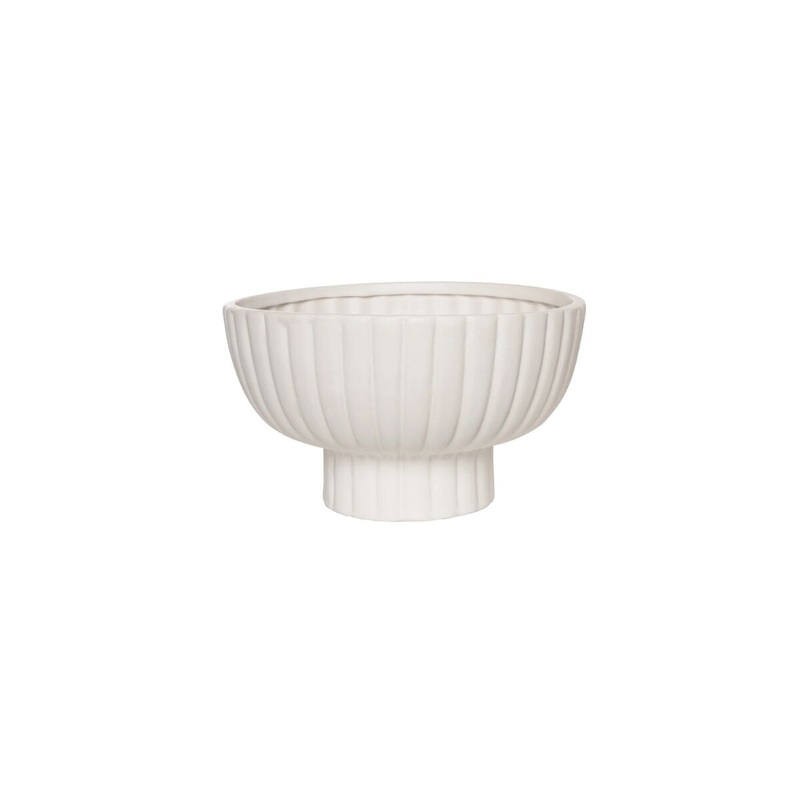 White Fluted Pedestal Bowl- Medium
