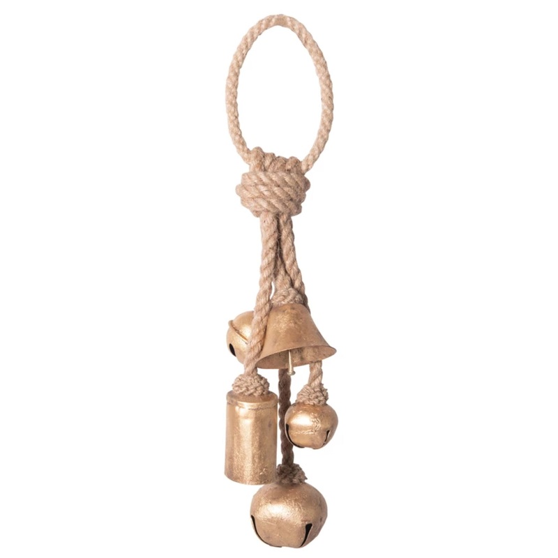 13″H Metal Bells on Jute Hanger, Gold