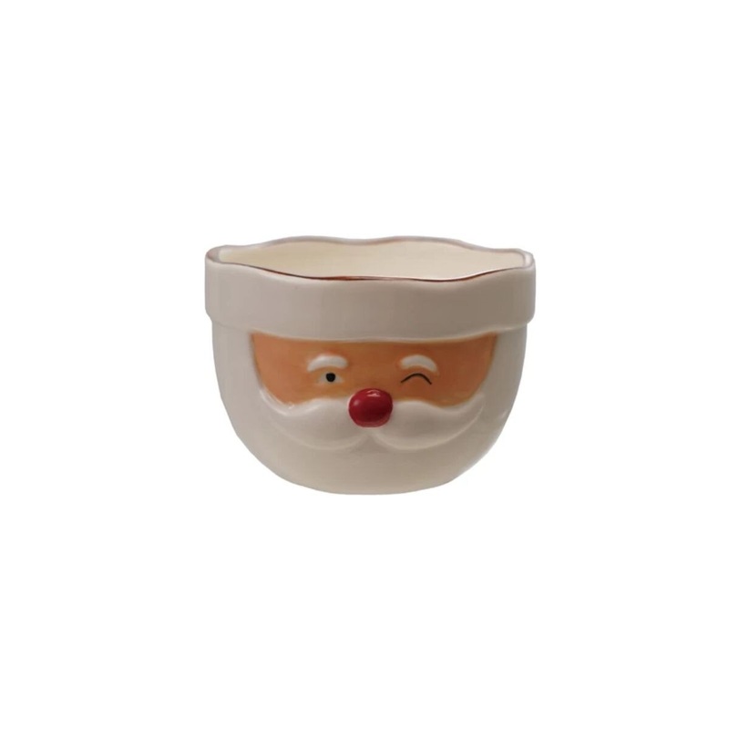 Stoneware Santa Head Shaped Mixing Bowl with Red Rim, Red & White