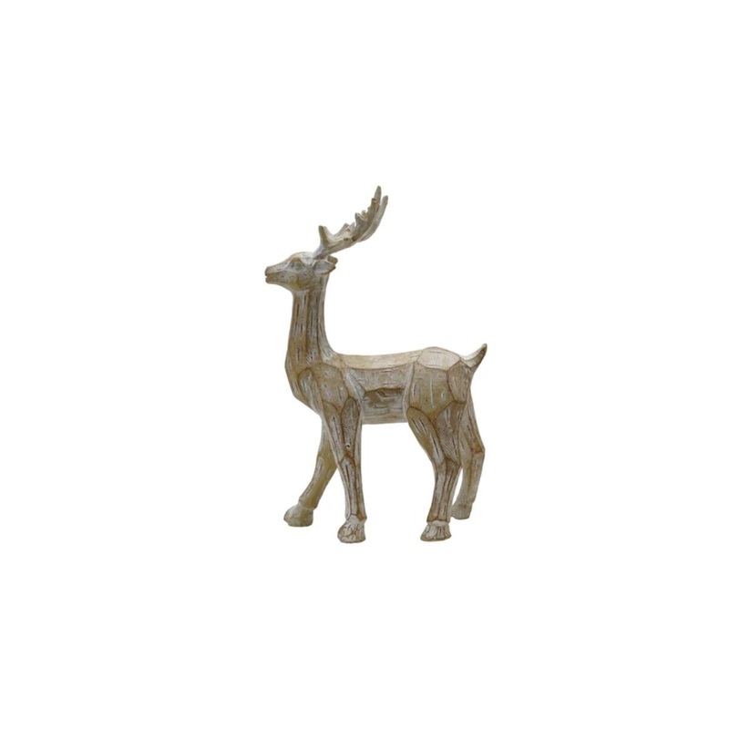 Resin Standing Deer Whitewashed Carved Wood Finish