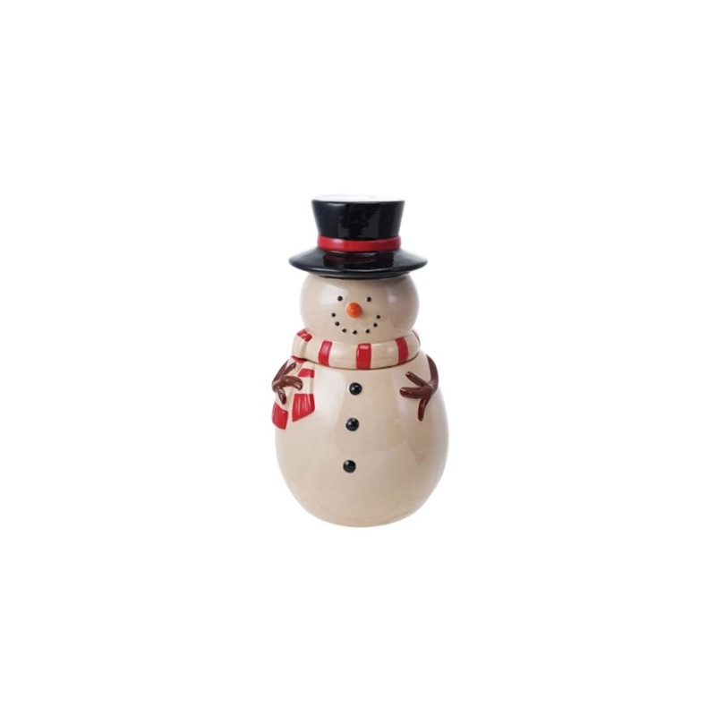 Round Hand-Painted Stoneware Snowman Jar with Lid
