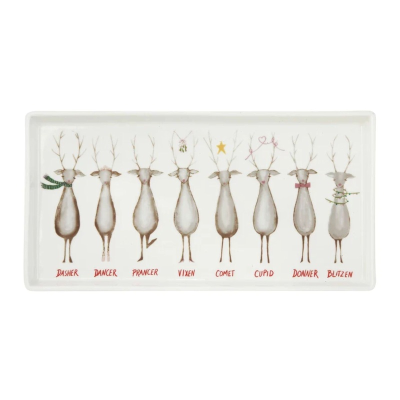 12-3/4″L x 6-1/2″W Stoneware Platter w/Santa Reindeer