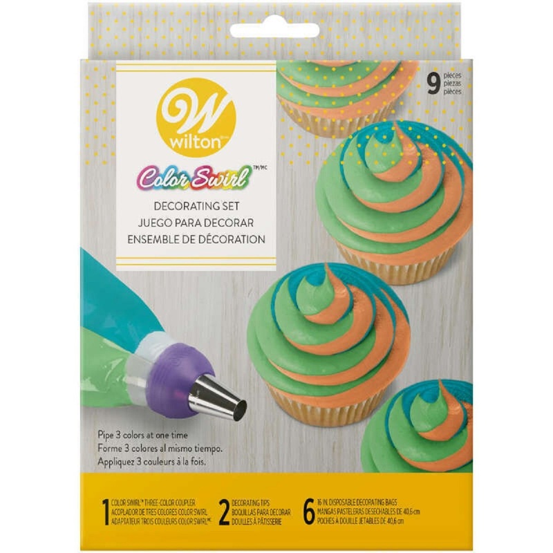 9-pc Color Swirl Plastic Coupler, Bag and Tip Decorating Set