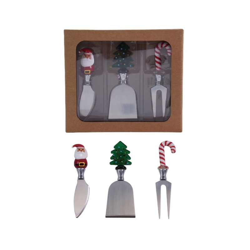 Cheese Knives with Hand-Blown Glass Holiday Icon Handle (boxed set of 3)