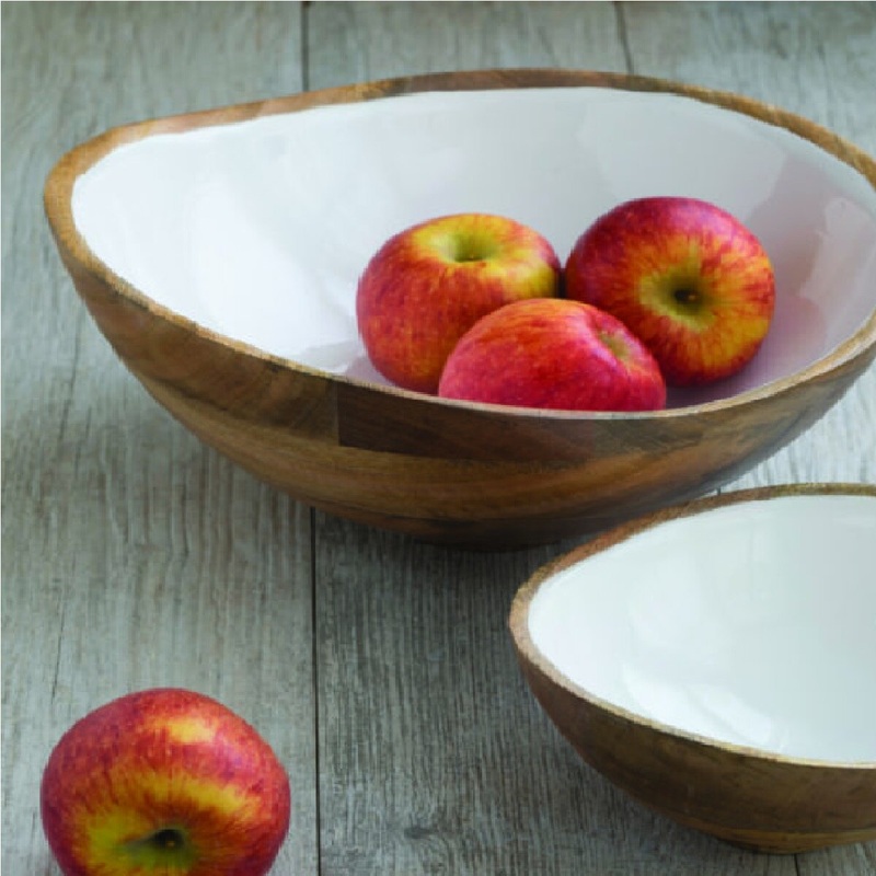 Mango Wood & White Enamel Bowl – Large
