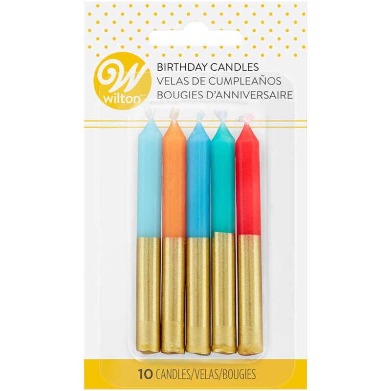 Colorful Gold-Dipped Birthday Candles, 10-Count