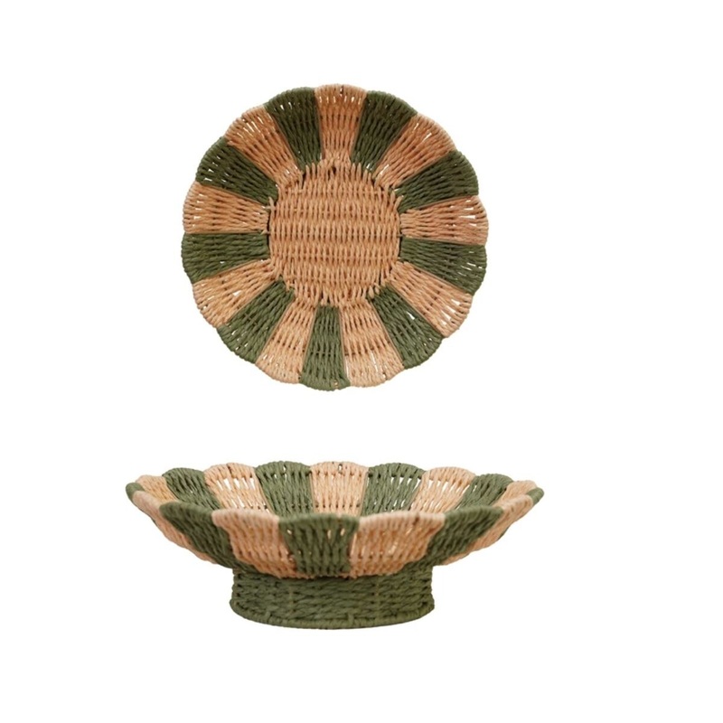 Woven Paper Rope Scalloped Footed Bowl w/Stripes