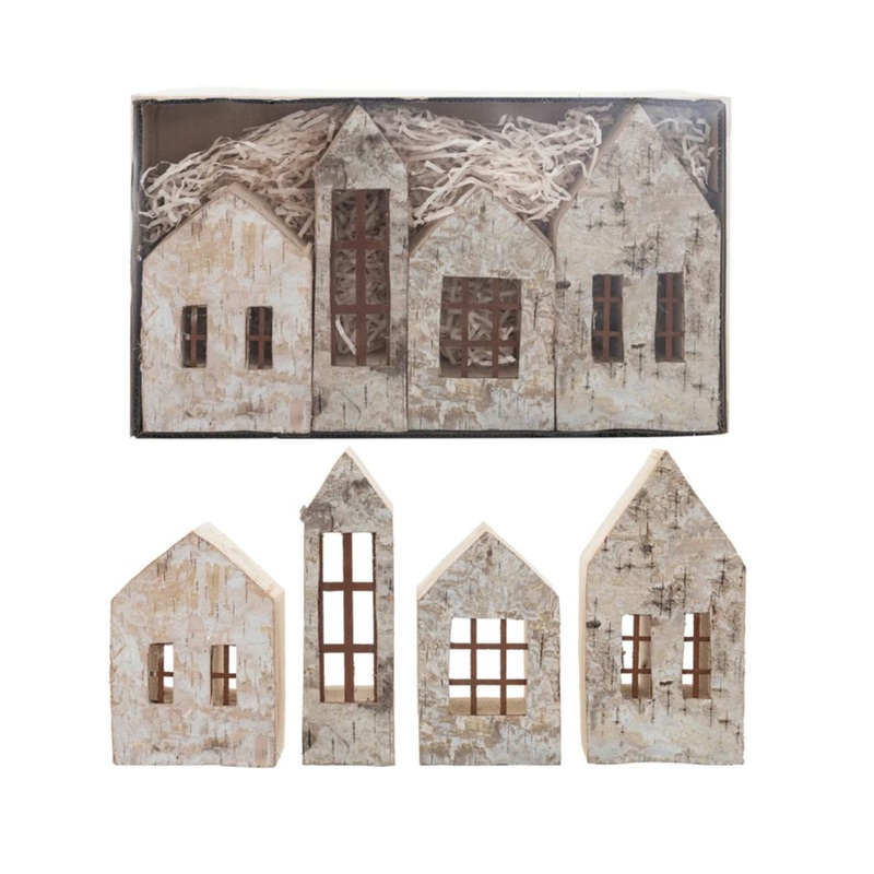 Birch Bark Houses w/Windows Natural (boxed set of 4)