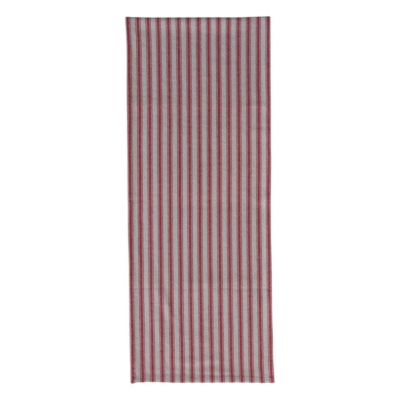 Woven Cotton Striped Table Runner Red & Natural