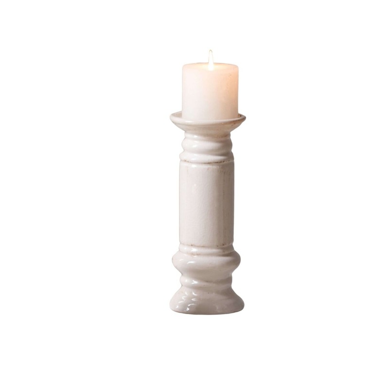 White Pillar Candle Holder- Large